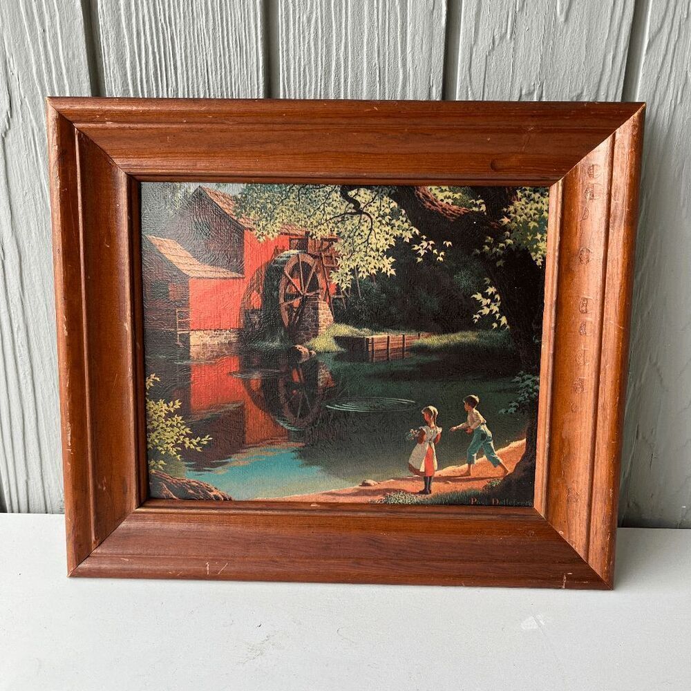 VTG Paul Detlefsen “Old Mill Stream” Textured Print 8x10 Wood Frame Sheffield